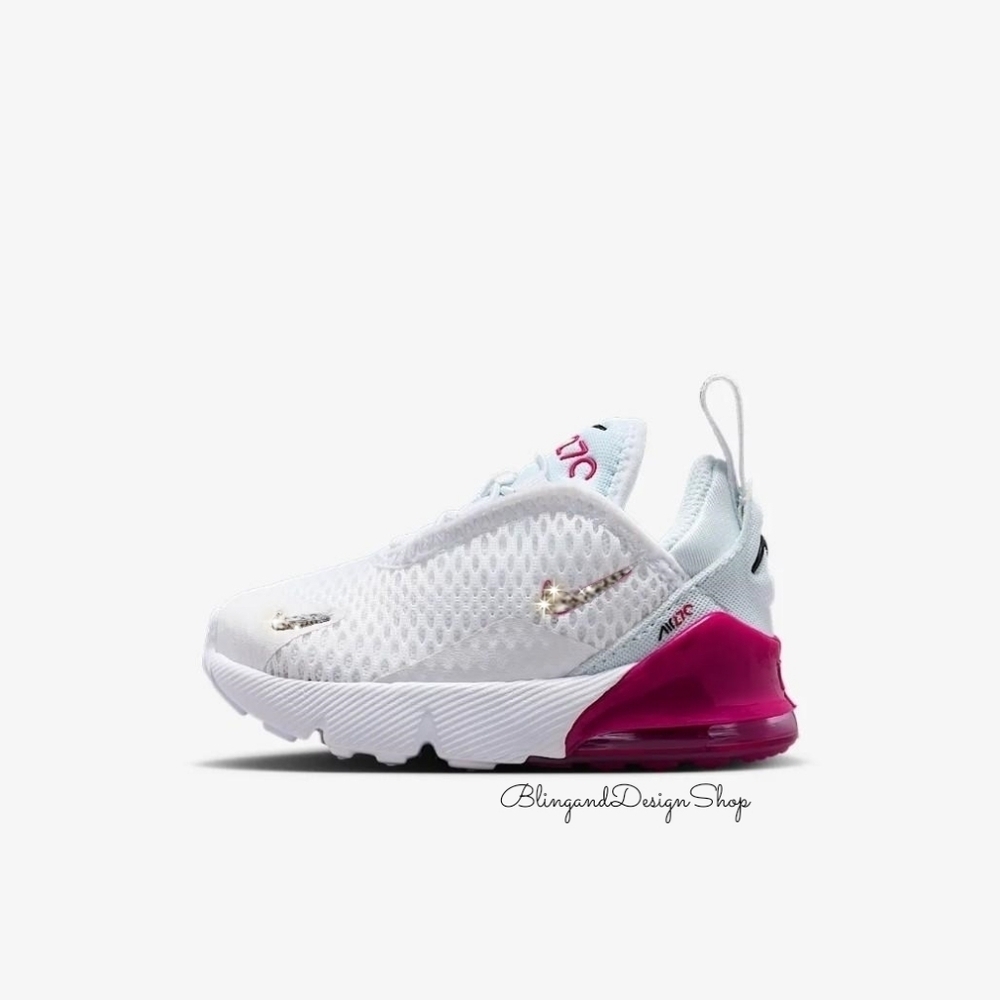 Nike Baby Toddler Girls Bling Air Max 270 White Pink Sneaker Custom With Crystal